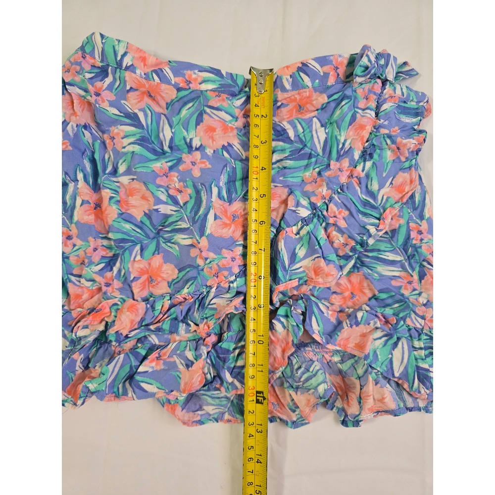 OshKosh B'gosh Girls Blue Floral Ruffle Faux Wrap Skort Size 12 Tropical Print - Picture 7 of 12